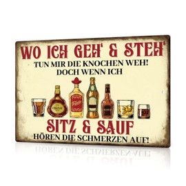 Putuo Decor Metall Blechschild – „Sitz & Sauf“ Vintage Alkohol Deko für Bar, Kneipe und Hausbar, 30x20cm