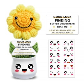 Farewell Gifts for Coworkers, Crochet Sunflower Doll - Handcrafted Emotionally Supportive Keepsake for Departing Coworkers | Emotional Support Office Buddies with Positive Messages,Miss You Desk Decor