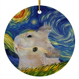 Whimsical Night Sky Golden Hamster Christmas Ornament Circle Ceramic - Impressionist Pet Portrait Memorial Keepsake Gifts for Hamster Lovers
