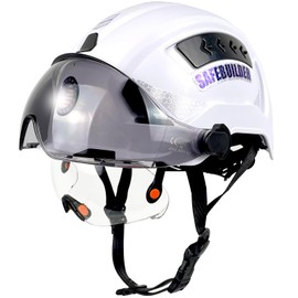 SAFEBUILDER Safety Hard Hats with Visor Industrial Work Hard Hats Adjustable Vents Head Protection Construction Hardhats ANSI Approved (White+Clear+Tinted Visor)