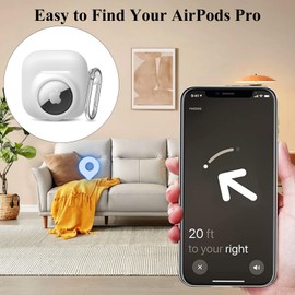 2 in 1 Silicone Protective Skin Cover Compatible with AirPod 4 and AirTag,Anti-Scratch Anti-Lost GPS Tracker Cover Holder for Men Women with Cleaner Kit,Carabiner,2 PCS TPU Screen Protector (White)