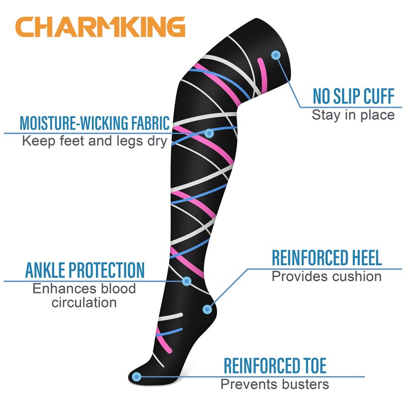CHARMKING 3 Pairs Thigh High Compression Socks for Women and