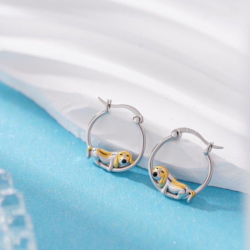 Beagle Earrings 925 Sterling Silver Beagle Hoop Earrings Cute Dog