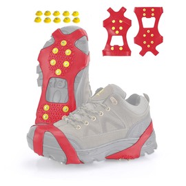 XZSUN Ice Cleats，Snow Ice Traction Shoe Boot Cleats， Anti Slip 10-Studs Silicone Rubber Crampons with 10 Extra Studs for Footwear