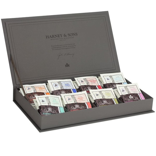Harney & Sons Baúl de té de lino gris regalo