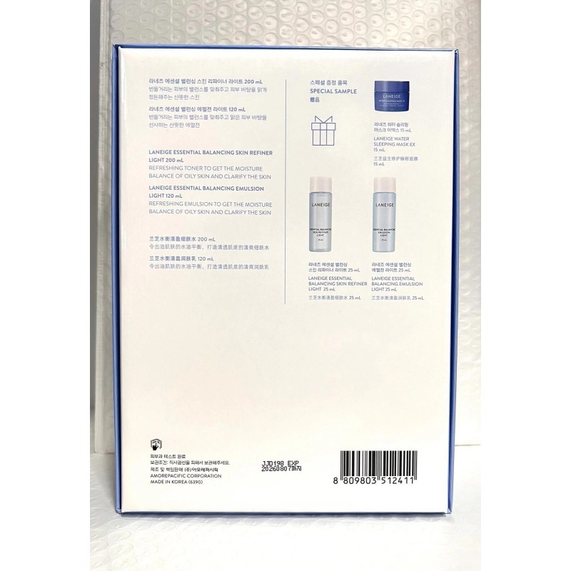 Laneige Essential Balancing Set Light 5pcs: Emulsion,Skin Refiner,Water Mask NIB