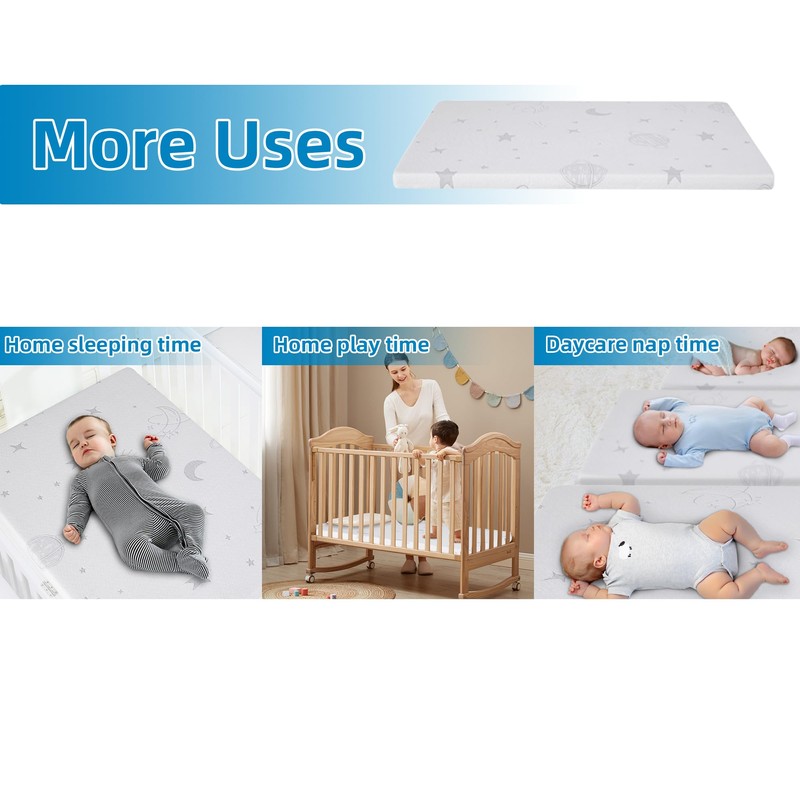 HDJOAPS Pack and Play Mattress Pad 38"x26"x3", Dual-Sided Pack n