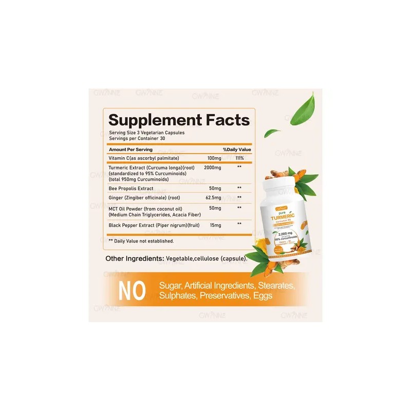 Gwynne Turmeric Cúrcuma 2000mg Con Extracto De Raíz De Cúrcuma