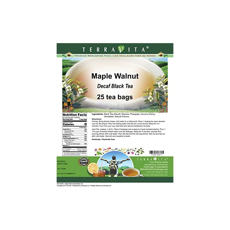Maple Walnut Decaf Black Tea (25 tea bags, ZIN: 534367)
