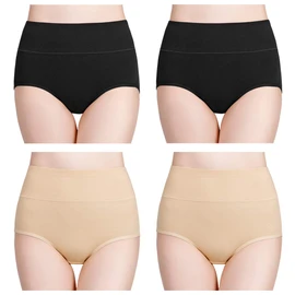 wirarpa Women's Cotton Underwear High Waisted Ladies Panties Full Coverage Postpartum Briefs 4 Pack Black Beige 5X-Large