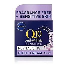 NIVEA Q10 Anti-Wrinkle Sensitive Revitalising Night Cream (50ml), Anti-Wrinkle Face Cream with Pure Skin Identical Q10 and Liquorice Extract, Sensitive Skin Face Cream