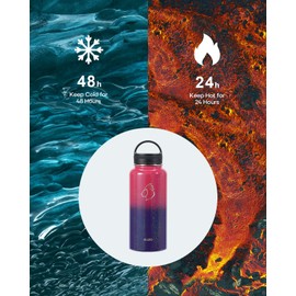 BUZIO 32 oz Water Bottle Insulated with Straw & 3 lid and Carrying Pouch, Leak Proof Anti-Slip Stainless Steel Water Flask Jug, Cold for 48 Hrs Double Vacuum Thermo Canteen, BPA-Free, Caribbean Blue