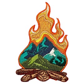 Campfire Iron On Patch - Embroidered Camp Adventure Traveler Boy Girl Scout Camping Applique Appliques Iron On Sew On Patches for Clothing, Jeans, Hat, Backpacks, Clothes, Hats, Jackets (3")