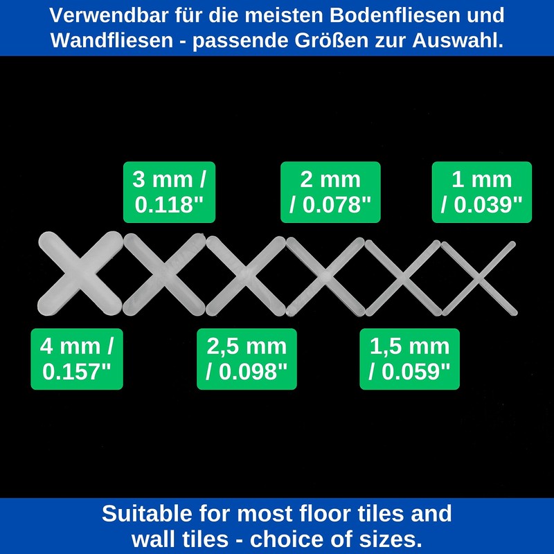 Tile Spacers for Grouting, 1000 Pieces, 3mm Thickness, White, Plastic,
