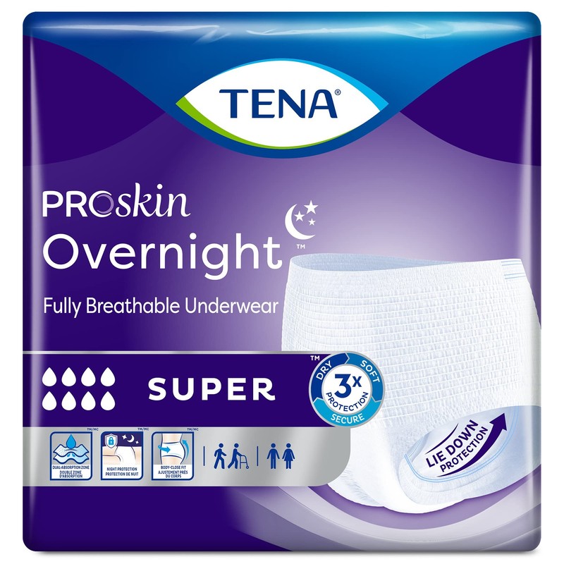 TENA ProSkin Overnight Super Protective Incontinence Underwear, Heavy Absorbency, Unisex,