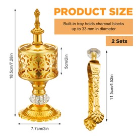 Zonon 2 Sets Incense Burner Holder, Frankincense Charcoal Incense Resin Stand, Home Christian Church Censer, Ideal for Aromatherapy Yoga Spa, Gold