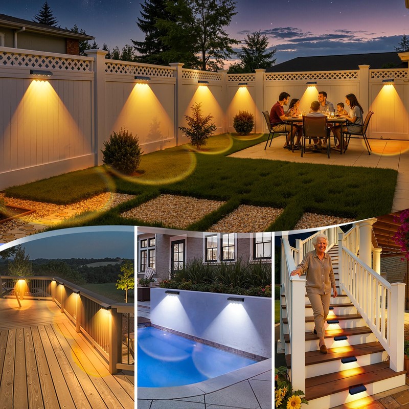 ShineTech Solar Fence Lights Outdoor Waterproof, 3-Color Lighting Modes LED