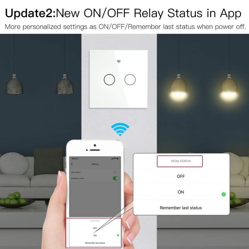 MOES Smart Alexa WiFi Light Switch Touch RF433 No Neutral