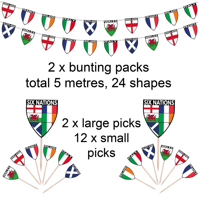 AK Giftshop Six Nations Rugby Flags Decorations Party Pack With