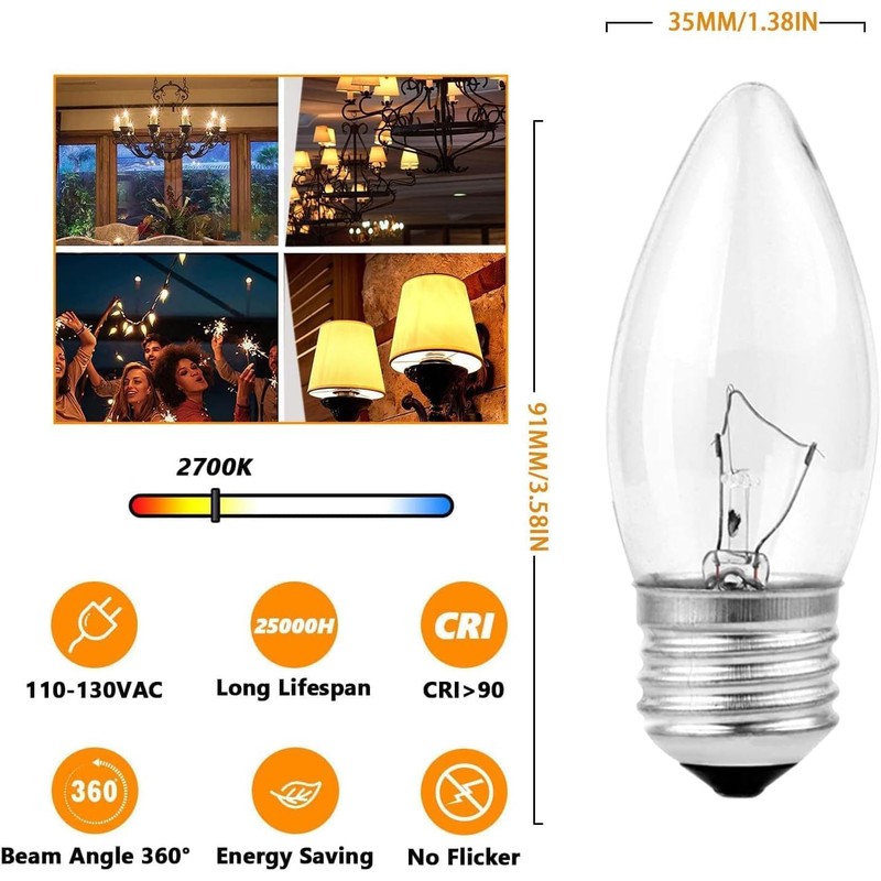 (12pack) 60W Incandescent Torpedo Tip Chandelier - 60W Equivalent Medium