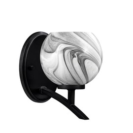 Kurve Uplight Wall Sconce, Matte Black Finish, 5.75" Onyx Swirl Glass