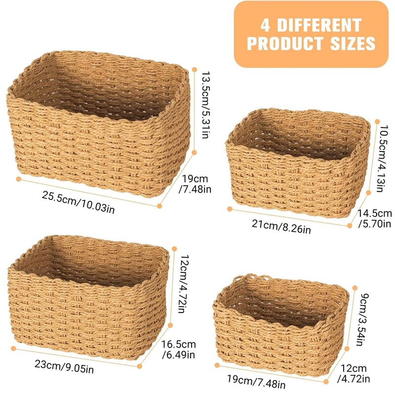 AIMALL 4-Piece Hand-Woven Storage Basket Set – Multi-Sized Straw Sundries