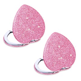 Bruislard 2 Pack Pocket Heart Compact Mirror Compact Folding Mirror Double-Sided Pink Cute Cosmetic Mirror Portable Travel Makeup Mirror for Girls, Women, Home Office Travel Purse