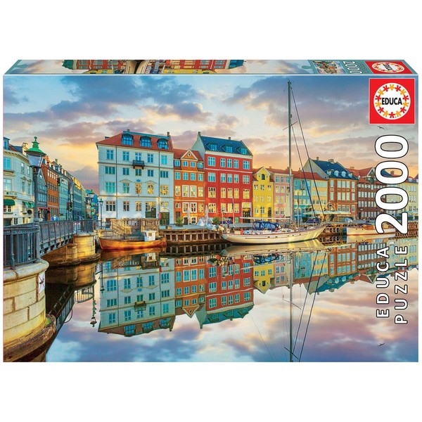 Educa - Sunset at Copenhagen Harbor - 2000 Piece Jigsaw Puzzle - Puzzle Glue Included - Completed Image Measures 37.75" x 26.75" - Ages 14+ (19278)