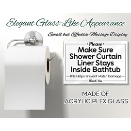 Essentials for Hosts - Keep Shower Curtain Liner Inside Bathtub - 3 Pack 4x6 Acrylic Sign w/Mounting Tape - Bathroom Care Sign - Rental Home Necessities - Signs & Bathroom Maintenance