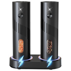 Electric Salt and Pepper Grinder Set with Charging Base，Matte Automatic Pepper Grinder Set Top-Refill, Flexible Coarsenes, 110ml Larger Capacity with LED Light for Home Kitchen (2 pack)