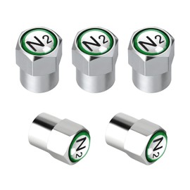 DXNQ 5 PCS Brass Tire Valve Stem Caps, Durable Chrome Plated Brass Tire Valve Stem Caps N2 Nitrogen Sign Logo on The Top, Metal Dustproof Tire Valve Covers with N2 Logo, Car Accessories (Silver+White)