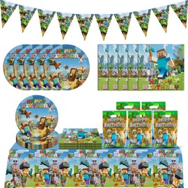 Rdlobu Game Party Tableware Set 32 Pieces Video Game Birthday Decoration Children's Birthday Party Decoration for Children's Birthday Boys Table Decoration Party Supplies