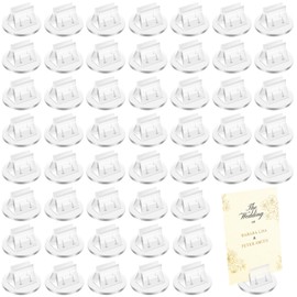 BLMHTWO 50 Pcs Card Stands Acrylic Card Stands Table Sign Holder Stand Card Display Place Cards Holders Table Menu Holders Small Clear Plastic Display Stands for Wedding Photos Memos Pictures Display