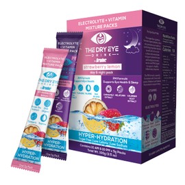The Dry Eye Drink l Ultimate Hydration for Dry Eyes l Sugar-Free Electrolyte Powder Packets l Blended with Vitamins, Green Tea, Turmeric, Taurine, and DHA l 5g x 20 Packets (Strawberry Lemon AM/PM)