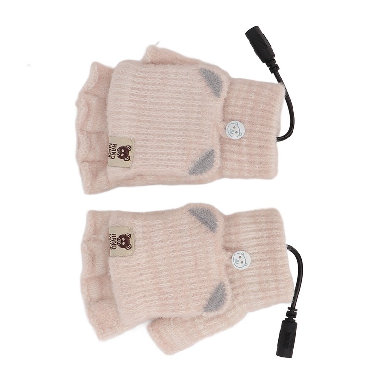 USB Heated Gloves Mitten Men Women Winter Knitted Fingerless Hand