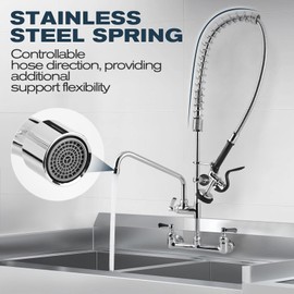 BZIMAK Commercial Sink Faucet - 36" Height Commercial Faucet Wall Mount with Pre-Rinse Sprayer - 8" Adjustable Center and 12" Add-on Swing Spout, Commercial Kitchen Faucet with Pull Down Spray