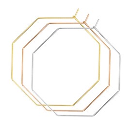 3 Pairs Big Geometric Hoop Earrings 50mm 2 inch Octagon Lightweight Thin Hoops 18K Gold Silver Rose Gold Plated Stainless Steel Hypoallergenic Hoop Earrings Set for Women