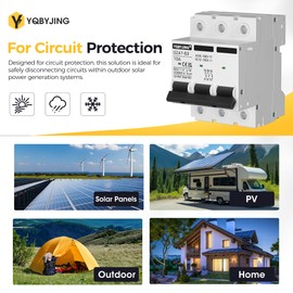 YQBYJING DC Circuit Breaker 10 Amp Solar Panel Disconnect Switch 12V-500V 3 Poles Miniature Solar Circuit Breaker for Outdoor PV Homes Battery, AC 110V DIN Rail MCB