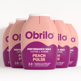 Obrilo Performance Energy Dye Free Water Enhancer - L-Theanine + Taurine + Vitamin Complex + Ginseng + Guarana Seed, 2.0 Fl. Oz. x 5 Bottles (Peach Pulse)