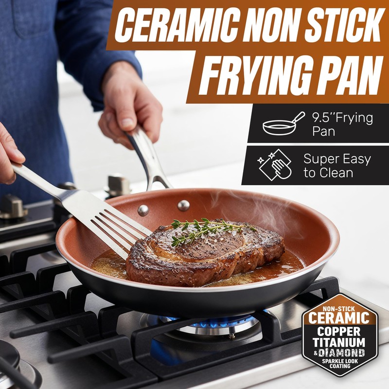 Gotham Steel 9.5 Inch Copper Non Stick Frying Pans, Ceramic