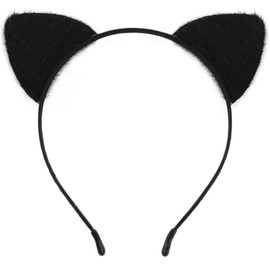 Naichuo Women Girls Furry Cat Ears Headband, Fluffy Hair Hoops Headpiece for Kids Adults(Black)