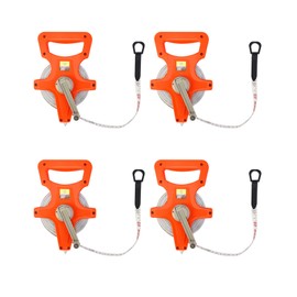 QWORK 1/2" x 100' Fiberglass Tape Measure, 4 Pack Engineer's Open Reel Dual Sided Measure, Orange