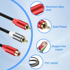 JSADZKJ RCA Subwoofer Cable 1 RCA Female to 2 RCA Male Y Splitter Stereo Audio Cable Gold-Plated Plug RCA Audio Subwoofer Adapter Cord for Hi-Fi System TV Amplifier Home Theater 0.98FT (2PCS)