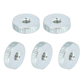 sourcing map Knurled Thumb Nuts, M5 Female Thread Thin Type, Zinc-Plated Carbon Steel Knurled Nut Flat Head Through Hole Lock Adjusting Nuts for 3D Printer, 5Pcs