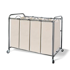 STORAGE MANIAC Laundry Sorter 4 Section, Laundry Hamper with Wheels, Laundry Basket Sorter, Laundry Separator Hamper, Laundry Divider Hamper, 4 Bag Laundry Hamper with Wheels and Removable Bags, Beige