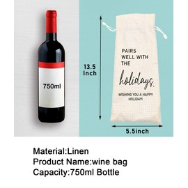 Holiday Party Hostess Gift, Gift for Him Her, Holiday Gift, Christmas Gift Ideas-Reusable Drawstring Wine Bag(5SW110)