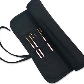 Life-Mate Roll Up Paint Brush Holder with 22 Slots 2 Ties in Canvas for Colored Pencils Watercolor Brush Pens Watercolor Paint in Black