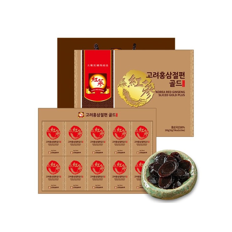 Korean Ginseng Distribution 고려인삼유통 고려홍삼절편 골드 플러스 20g x 10개입