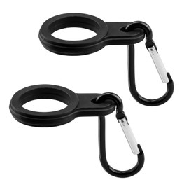 Thyonta 2 Pcs Multifunctional Carabiner Water Bottle Holder Durable Stainless Steel Clip Portable Rubber Strap for Hiking and Sports Fit for Multiple Bottle Types (Black)