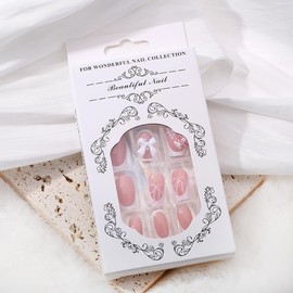 KTAABTR Yellow French Tip Press on Nails Short Almond Shape Nails Flowers Fake Nails with Glue, Nude Glossy Acrylic Nails for Woman Girls DIY 24Pcs French Nail Tip Flowers False Nails Decoration